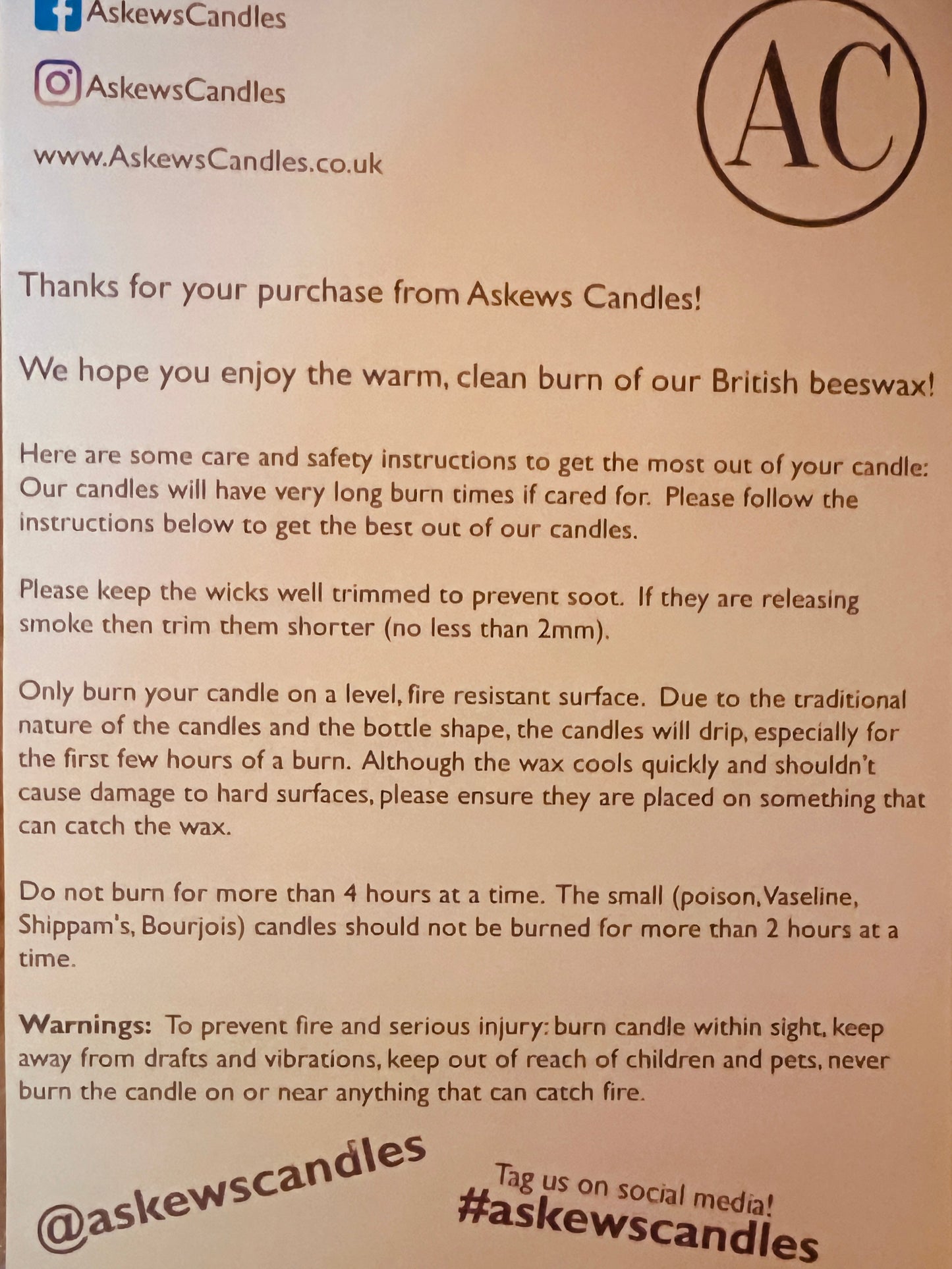 Cabin Candle 100% British beeswax & hand poured.