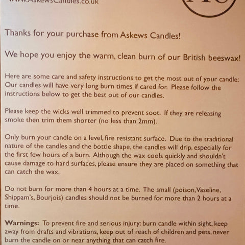 Cabin Candle 100% British beeswax & hand poured.